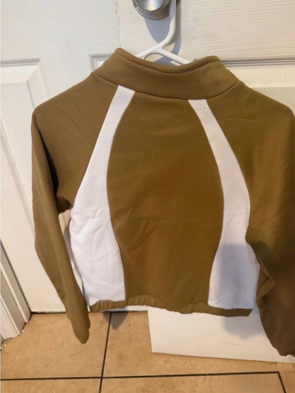Love Brown Cropped Sweater with White Panels